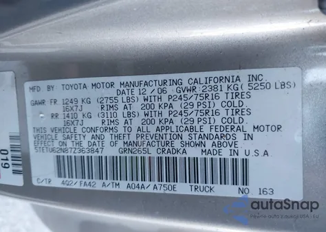 2007 Toyota Tacoma Prerunner V6 из США, поврежденный, VIN 5TETU62N87Z363847